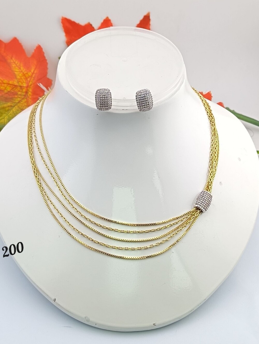 Gold Multi-Strand Crystal Accent Necklace Set - Gold Tone - Picture 1 of 1